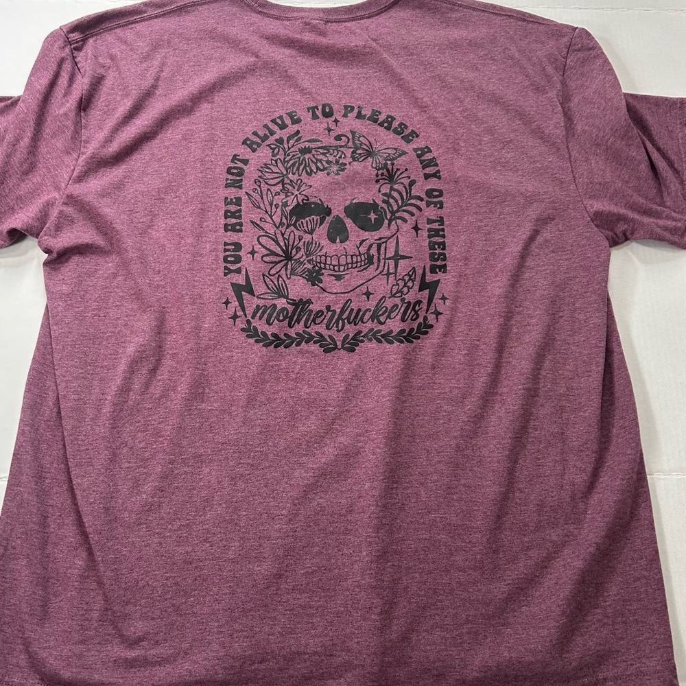 3/$30 Unisex Graphic Tee in Heather Burgundy Skull Design Adult Affirmations